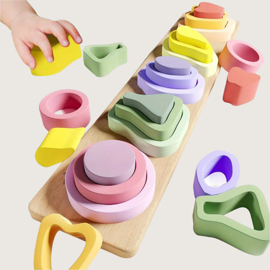 Wooden Rainbow Sorting and Stacking Blocks